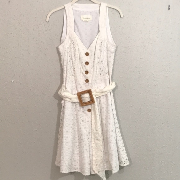 Anthropologie White Eyelet Fully Lined Belted Romper size 4 - Picture 2 of 12